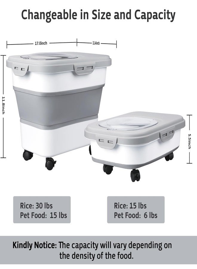 Komzon Rice Storage Containers, Collapsible 20 to 30Lbs Food Storage Bin Dispenser with Rolling Wheel and Clear Airtight Lid, BPA Free Flour, Sugar, Cereal and Dog Cat Pet food Containers - Image 2